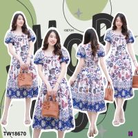 SS18670 เดรสแขนตุ๊กตา ลายดอกเชิง Doll sleeve dress with flower pattern