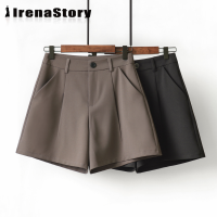 (S-3XL) IRENASTORY กางเกงขาสั้นผู้หญิงสไตล์เกาหลีเอวสูง4เซนต์ขากว้างพร้อมกระเป๋ากันกระโปรงใส่เล่นกอล์ฟลำลอง