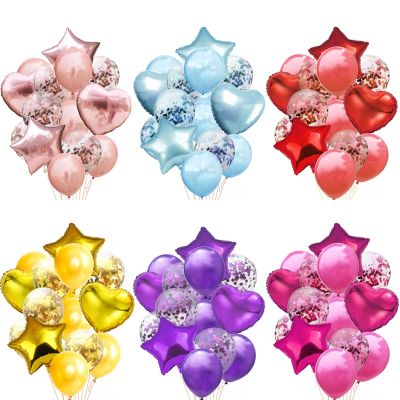 14pcs/lot Rose Gold Purple 12inch Confetti Latex Balloons 18inch heart star balloon Birthday Party Wedding Festival Decoration Balloons