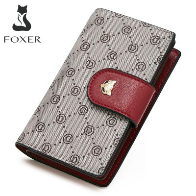 FOXER Women‘s Fashion High Quality PVC Material Animal Print Wallet Long Wallet Large Capacity Wallet Elegant Ladies Mini Wallet