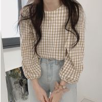 Blouse 2021 new autumn Korean Vintage Plaid Top Long Sleeve Shirt