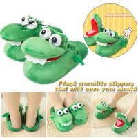 Dc tiktok Women Crocodiles Plush Slippers With Open Mouth Cotton Slippers With A Moving Mouth For Winter