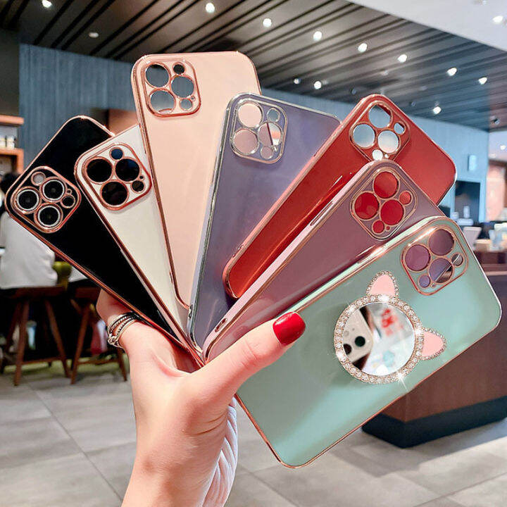 jiefie-เคสน่ารักสำหรับ-xiaomi-redmi-note-11-11s-11-pro-note-10-10s-10-pro-note-9-9s-9-pro-กระจกแต่งหน้าเคสโทรศัพท์-chrome-glossy-soft-tpu-ฝาครอบโทรศัพท์สี่เหลี่ยมพร้อมขาตั้งโทรศัพท์