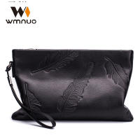Wmnuo nd Day Clutches Men Long Hand Bag Genuine Leather Male Leaves Embossing Envelope Bag Wristlets Wallet High Quality