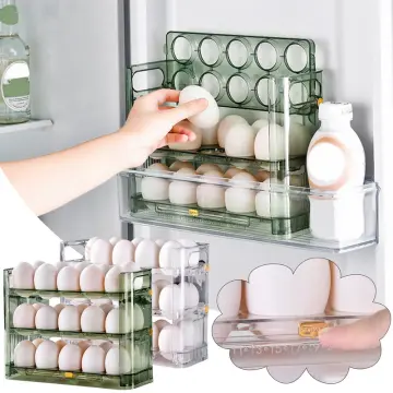 Plastic Egg Holder for Refrigerator 3-Layer Flip Fridge Egg Tray Container,  Kitchen Countertop Fresh Egg Storage Container 30 Grid