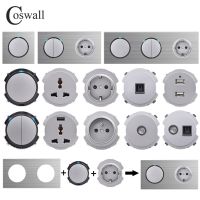 COSWALL R12 Silver Grey Gray Aluminum Panel Wall Switch EU French Socket USB Charger TV RJ45 CAT6 Modules DIY Free Combination Shoes Accessories