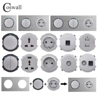 COSWALL R12 Silver Grey Gray Aluminum Panel Wall Switch EU French Socket USB Charger TV RJ45 CAT6 Modules DIY Free Combination