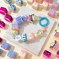 Fluorescent coquettish pink cake square beads hand-painted polka-dot stripes classic Joker diy mobile phone chain Beads