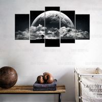 Zhangyanhui2 Modern Wall Art โปสเตอร์กรอบ5แผง Planet Landscape HD Cuadros พิมพ์ภาพวาดสำหรับตกแต่งบ้าน5ชิ้น