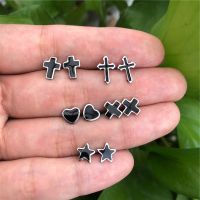 2021 Stainless Steel Cross Heart Star Earrings Black Color Earrings Studs for Women Handmade Earrings Jewelry Gift Set Male Adhesives Tape