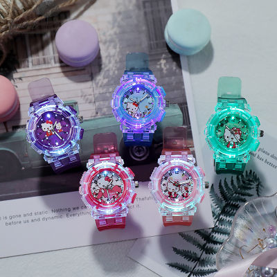 Amart นาฬิกาสำหรับเด็กผู้หญิง Luminous Hallo Kitty นาฬิกาเด็ก Caute การ์ตูน LED นาฬิกาควอตซ์สำหรับเด็กผู้หญิง Kids