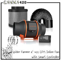 [ส่งฟรี] พัดลมดูดอากาศ Spider Farmer® 6-Inch 402 CFM Inline Fan with Smart Controller, Carbon Filter &amp; Ducting Combo