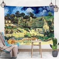 Van Gogh oil painting background cloth ins wind hanging cloth mesh red room decoration background wall cloth renovation dormitory bedside hanging cloth Tapestry Bedside Background