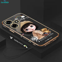 เคส ZeroQiQi สำหรับ Infinix ร้อน30 X6831เคส X669 30i Infinix ฟรีสายคล้อง + สาวน่ารักการ์ตูนลายขอบสี่เหลี่ยมเคสชุบเคสโทรศัพท์เคสโทรศัพท์นิ่มสุดหรู