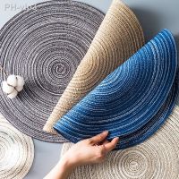 【CC】 11/18/30/36cm Weave Placemat Coaster Non-slip Imitation Jute Resistant Braided Tableware Plate Bowl Mats Decoration