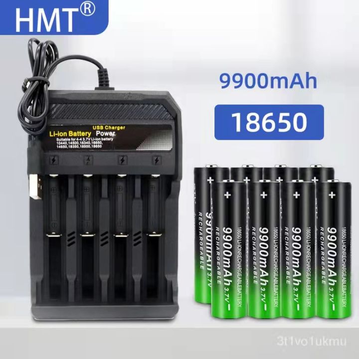 3.7V 18650 9900mAh Rechargeable Battery 4 Slots 3.7V 18650 USB Charger  (4pcs）
