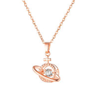 New Design Planet Pendant Cross Rose Gold Plated Necklace Female Fashion Jewelry Gold Color Rhinestone Clavicle Chain Necklace for Women