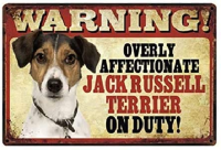 คำเตือน Overly Affection Jack Russell Terrier Dog On Duty-ป้ายโลหะดีบุก Vintage Chic Art ตกแต่งสำหรับ Home Bar Cafe Farm