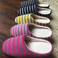 Soft Striped Indoor Mute Cotton Slippers for Women House Shoes Non-Slip Slippers Warm Plush Unisex Home Floor Slipper Comfortab