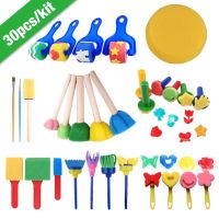 Kids Early Learning Sponge Painting Kit Child Early Education Paint Set 30 Pieces Sponge Drawing Shapes Paint Brushes