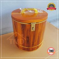 TMD ถังออมสินกระปุกออมสิน ถังไม้ทรงกลม งานไม้สักแพร่ (ขนาด 10*10 นิ้ว) Piggy Bank Wood