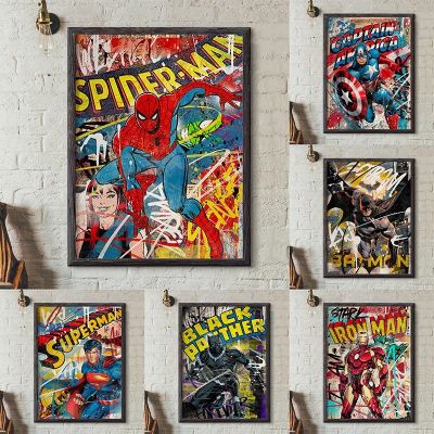 ❂▫▪ Marvel Avengers โปสเตอร์ Graffiti Spiderman Iron Man กัปตันอเมริกาภาพวาดผ้าใบ Superhero Wall Art พิมพ์ตกแต่งห้องนั่งเล่น