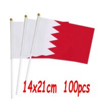 ZXZ 100pcs Bahrain hand Flag 14*21cm Polyester Double Side Printing Bahrain Hand waving Flag with plastic flagpole