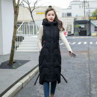 Winter Long Vest Womens Solid Hooded Pockets Zipper Padded Ladies Casual Sleeveless Jacket Warm Quilted Vest for Female