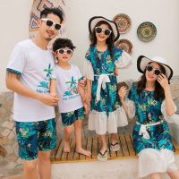 Summer Family Matching Clothes Mother Daughter Holiday Beach Dresses Dad Son T-shirt &amp;Shorts Mom and Me Matching Couple Matching