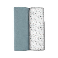 BEABA ชุดผ้าอ้อมเอนกประสงค์ Pack of 2 XXL Muslins Organic Cotton - Baltic Blue + Points Playprint