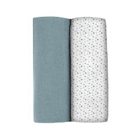 BEABA ชุดผ้าอ้อมเอนกประสงค์ 120 x 120  ซม. 2 ชิ้น Pack of  2 XXL Muslins Organic Cotton - Baltic Blue + Points Playprint