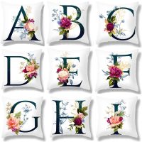 Rose Geometric Plush Pillowcase Letter A-Z Flower Pillow Cover Sofa Cushion Cover Home Decorative Hugging Pillowcase