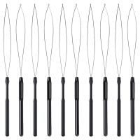 30Pcs Hair Extension Loop Threader Hook Tool and Bead Tool Black Loop Threader for Hair Extension or Feather Extender