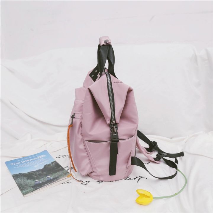 arsmundi-กระเป๋าเป้สะพายหลังผ้าไนลอนกันน้ำ-กระเป๋าใส่หนังสือเดินทางความจุสูงสำหรับผู้หญิงกระเป๋าเป้นักเรียนสีล้วน