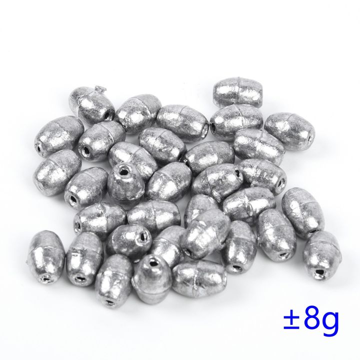 50pcs-ตกปลา-olive-shape-rig-sinkers-ตกปลาตะกั่วน้ำหนักแยก-shot-0-35-8g-pure-electrolytic-lead-9รุ่น