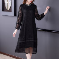 Spring Casual Lace Floral Embroidery 5XL Midi Dress Autumn Vintage Black Loose Dresses 2021 Women Elegant Bodycon Party Vestidos