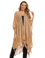 WeHello Women S Bohemian Burnt Plush Kimono Long Cardigan With Tassel Beach Cover-Up Casual Shawl Tassel Chiffon Shirt