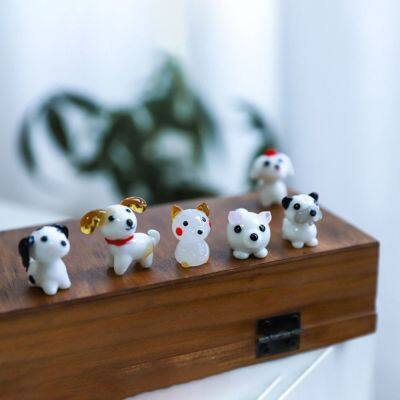 Colorful Cute Glass Dog Mini Figurine Funny Tiny Cartoon Animal Statue Micro Fairy Garden Figurines Miniatures Home Garden Decor