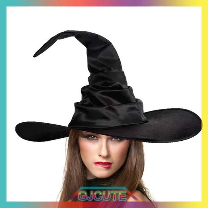 gjcute-unisex-halloween-angled-หมวกแม่มดสีดำพับพ่อมดหมวกผู้ชายผู้หญิงปาร์ตี้