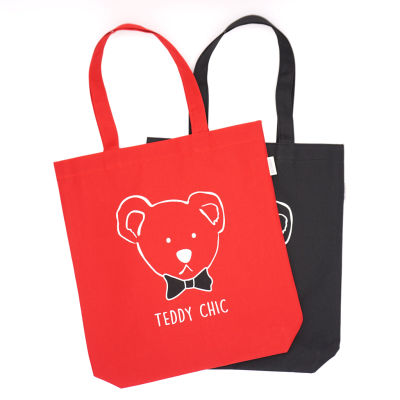 MOMBO👜 กระเป๋าผ้าสะพายข้าง ลายน้องหมี พร้อมส่ง ผลิตโรงงานไทย สีดำ สีแดง