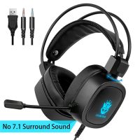 7.1 Headphone Gaming 3.5มิลลิเมตรหูฟังแบบมีสายแสง RGB ตัดเสียง R หูฟังกับเครื่องคอมพิวเตอร์แล็ปท็อป