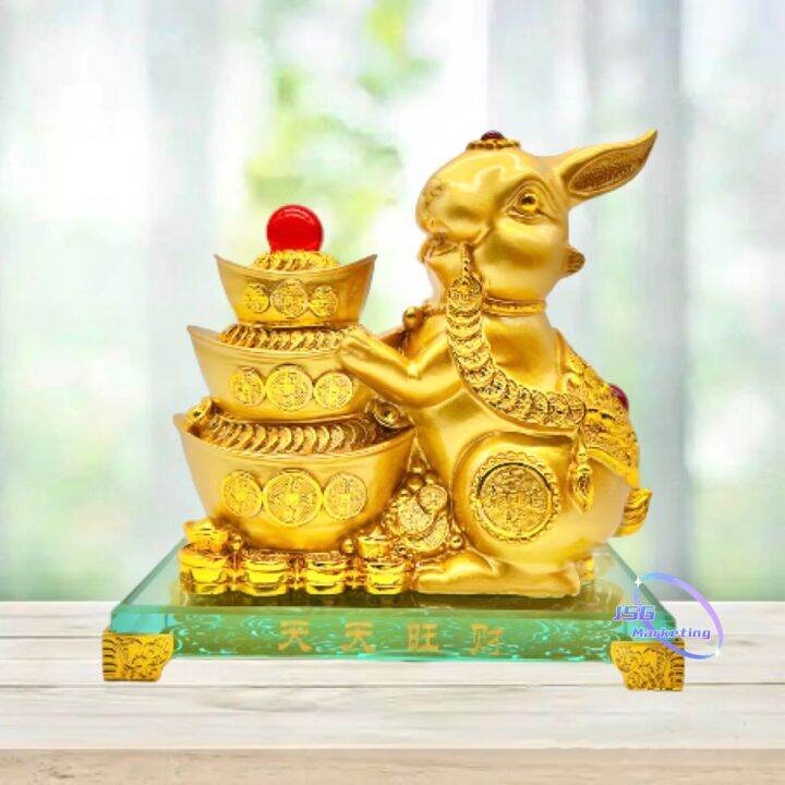 2023 Rabbit Golden Resin Chinese Zodiac Rabbit Statue FengShui Home