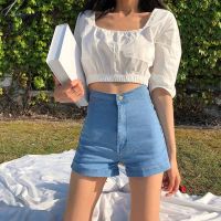 COD DSGERTRYTYIIO Womens Denim Shorts Classic Vintage High Waist Blue Wide Leg Female Casual Summer Ladies Shorts Jeans For Women