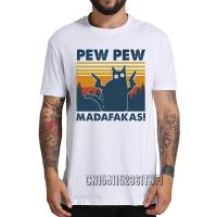 Vintage Cats Pew Pew Madafakas Funny Crazy Cat Lovers T Shirt Graphic Tee Tops Men Summer Short Sleeve T-Shirt 【Size S-4XL-5XL-6XL】