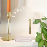 Frostd/Clear Acrylic wedding Sign with Base Blank Arched Acrylic Table Number Card with Holder for Wedding,Banquet,Menu,Bar