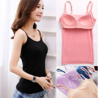 Women Vest Underwear Summer Soft Tank Top Built In Bra Spaghetti Strap Casual Solid Breathable Padded Female Comfort Camisoles