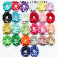 2.5 Chiffon flower -pearl center Flower beads shabby chiffon Flower 40pcslot mixed colors fabric flower with beads