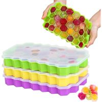 Creative 37 Cavity Honeycomb Ice Cube Maker Reusable Trays Silicone Ice Cube Mold BPA Free Ice Mould with Removable Lids