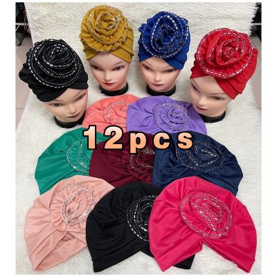 【YF】 2023 New Personality Fashionable Muslim Women Headscarf Space Layer Fabric Applique Headwear Solid Indian Bean Hair Hat Lady
