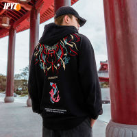 Ins Fashion Brand National Fashion Chinese Style Koi Embroidered Cotton Hooded Sweater Men Loose Trendy Oversized Mens Clothing Jacket